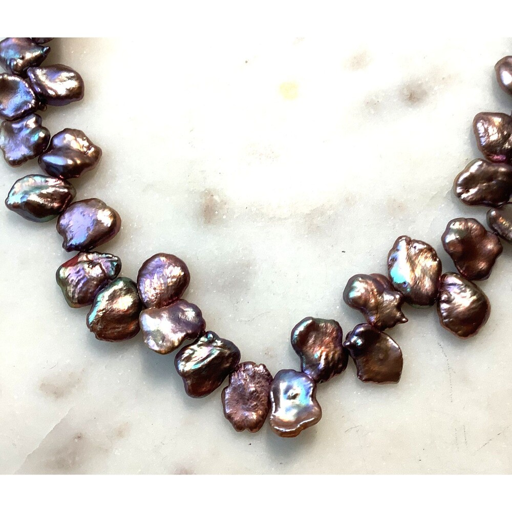 Peacock Pearl Necklace Baroque Iridescent Choker Sterling Silver 18" Adjustable